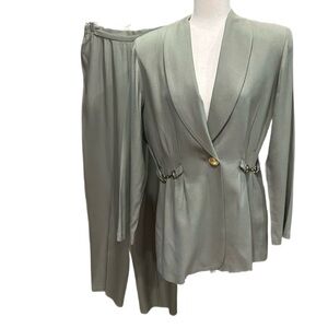 Vintage Michael Blair Women’s Elegant Sage Green Pants Suit | Size 14